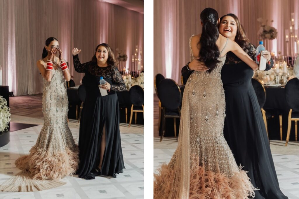 Luxury wedding meaning reflected in emotional support and calm moments between bride and family during a well-coordinated wedding event