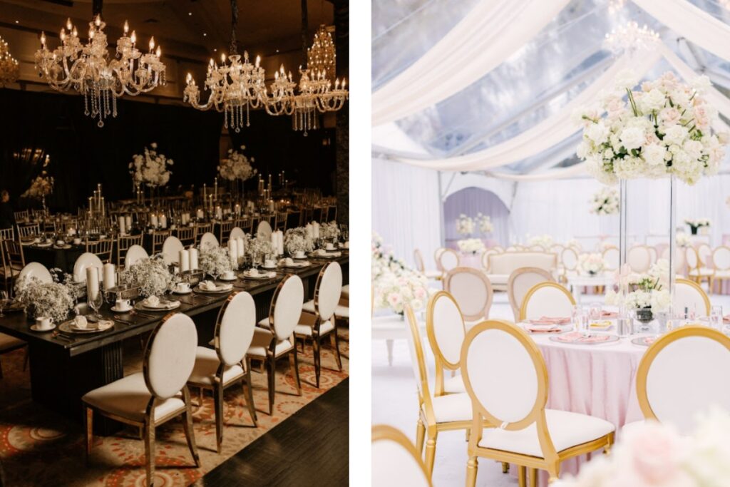 Luxury wedding meaning shown through intentional reception design and refined table settings that prioritize atmosphere over excess decor