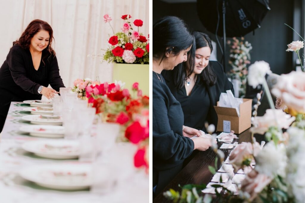 wedding planner preparing table setup as part of a structured wedding payment schedule