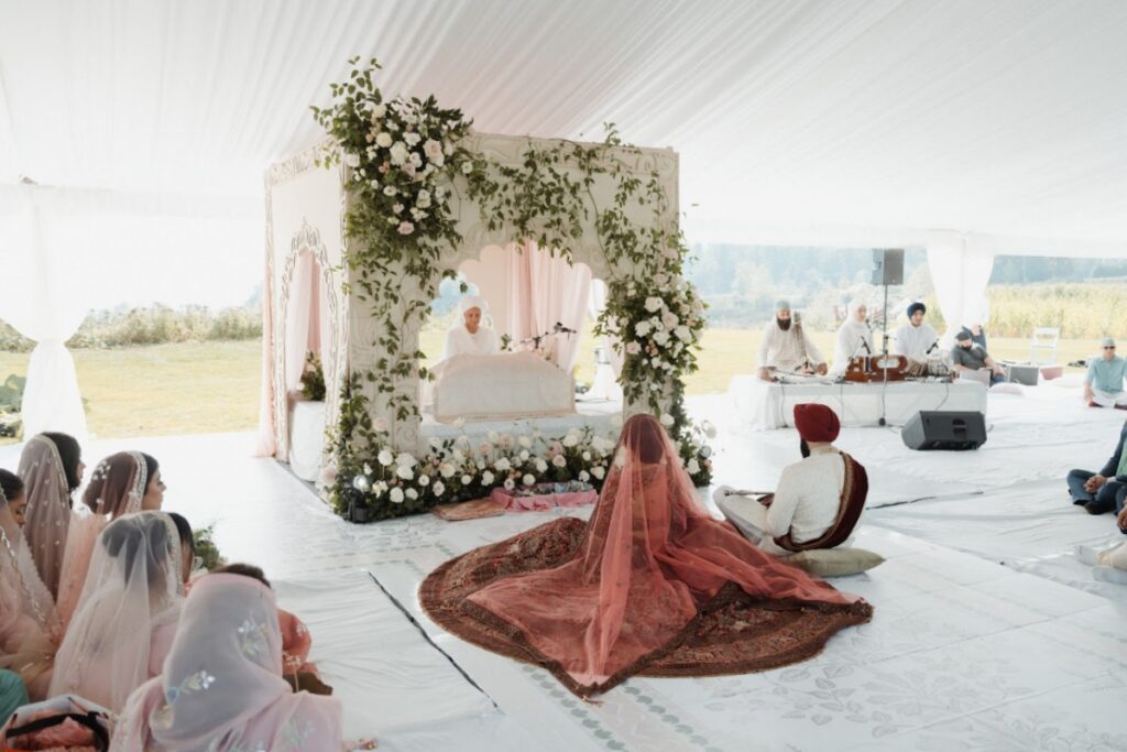 destination wedding planning South Asian wedding ceremony mandap setup with guests and cultural decor