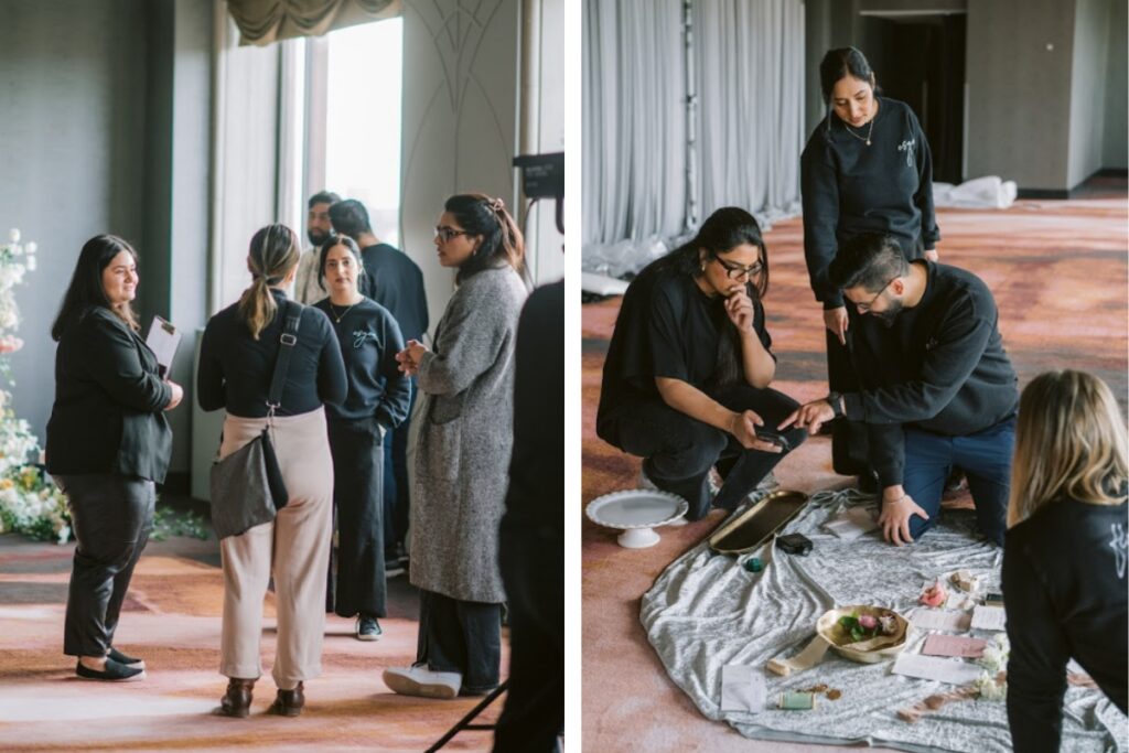 destination wedding planning team coordinating behind the scenes logistics during venue setup